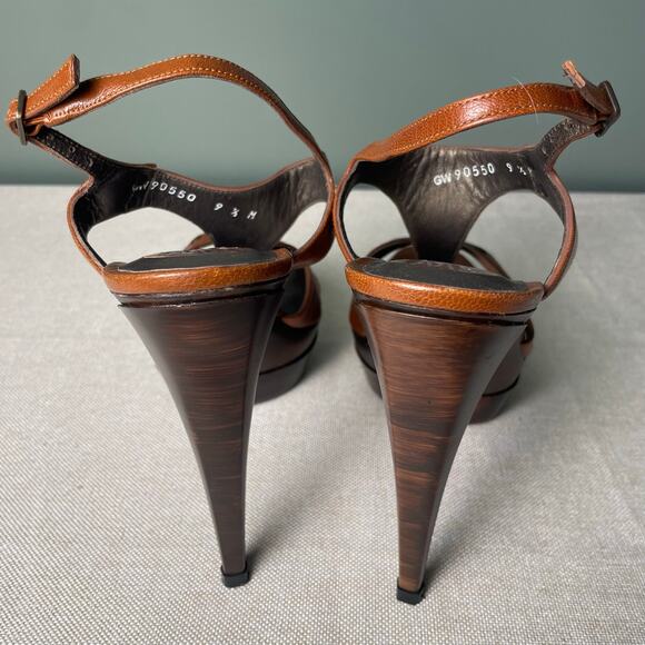 Stuart Weitzman Strappy Leather Platform Wood Heel. Size 9.5. Great condition. - Picture 6 of 7